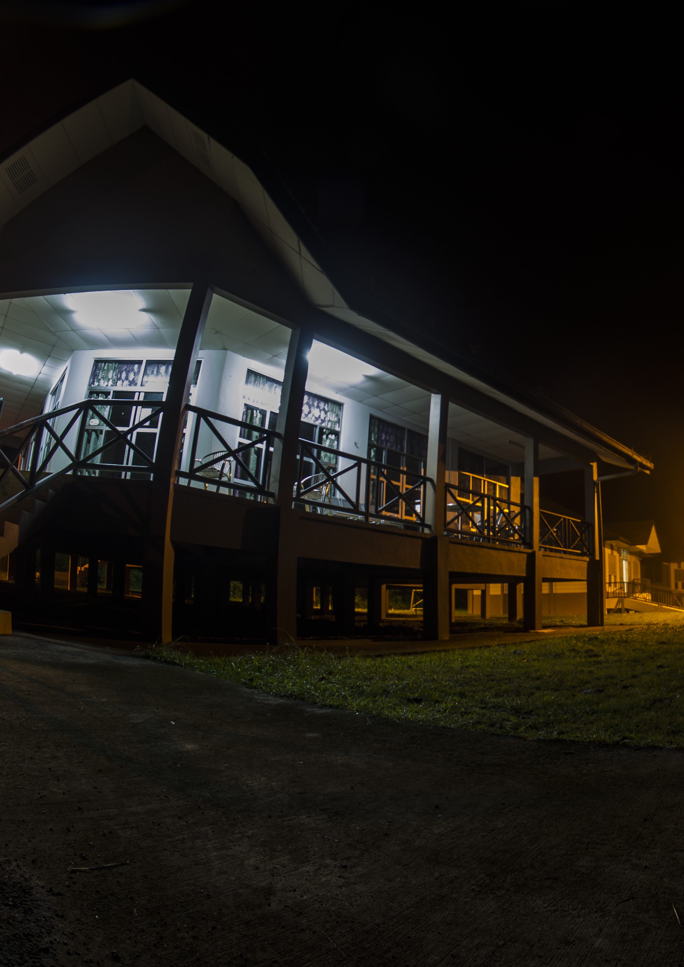The Deramakot forest headquarters lit up at night