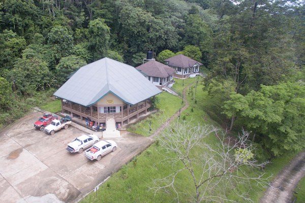 Aerial view of the Deramakot forestry headquarters and surrounding forest